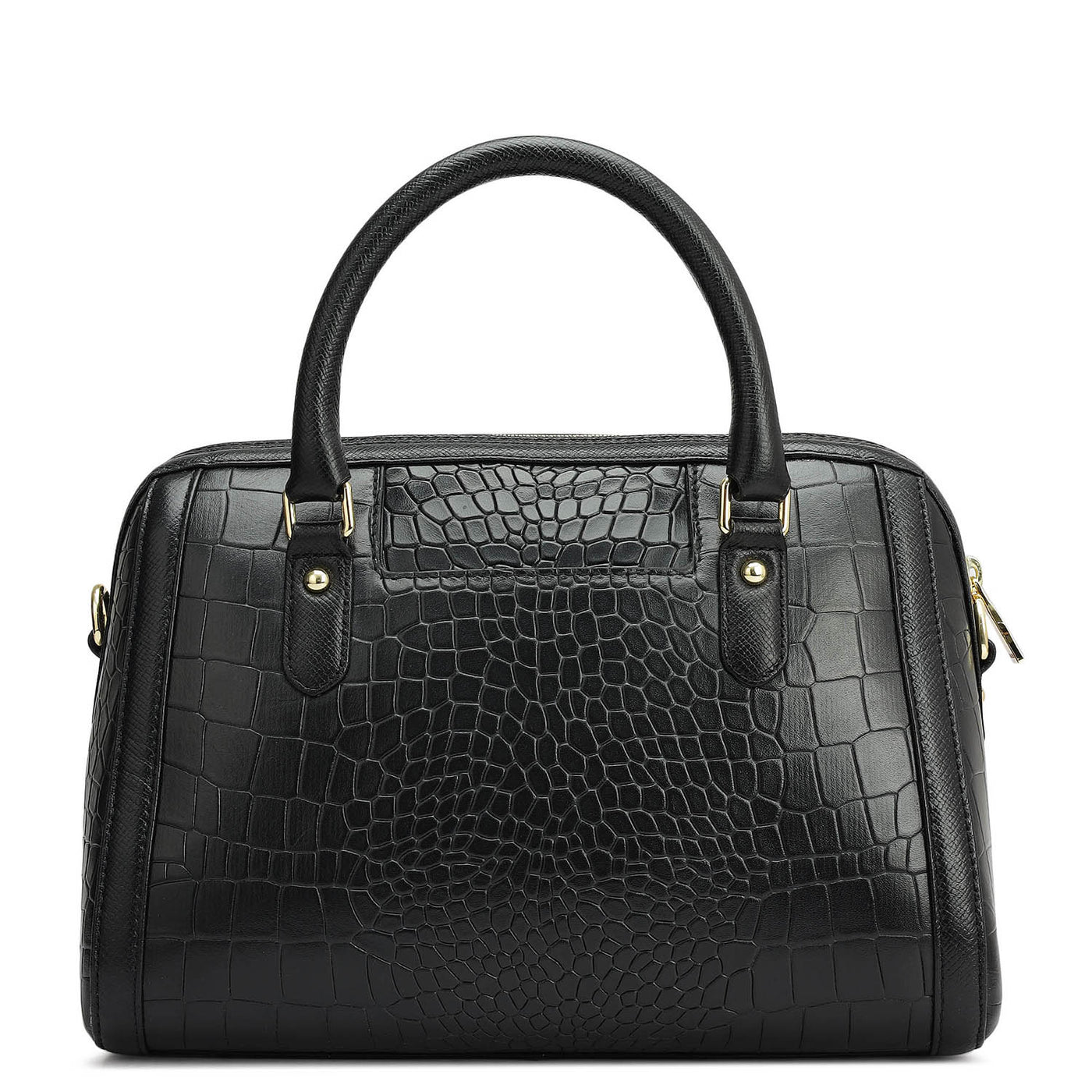 Small Croco Leather Satchel - Black