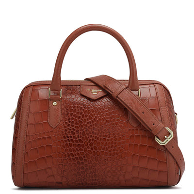 Small Croco Leather Satchel - Brick