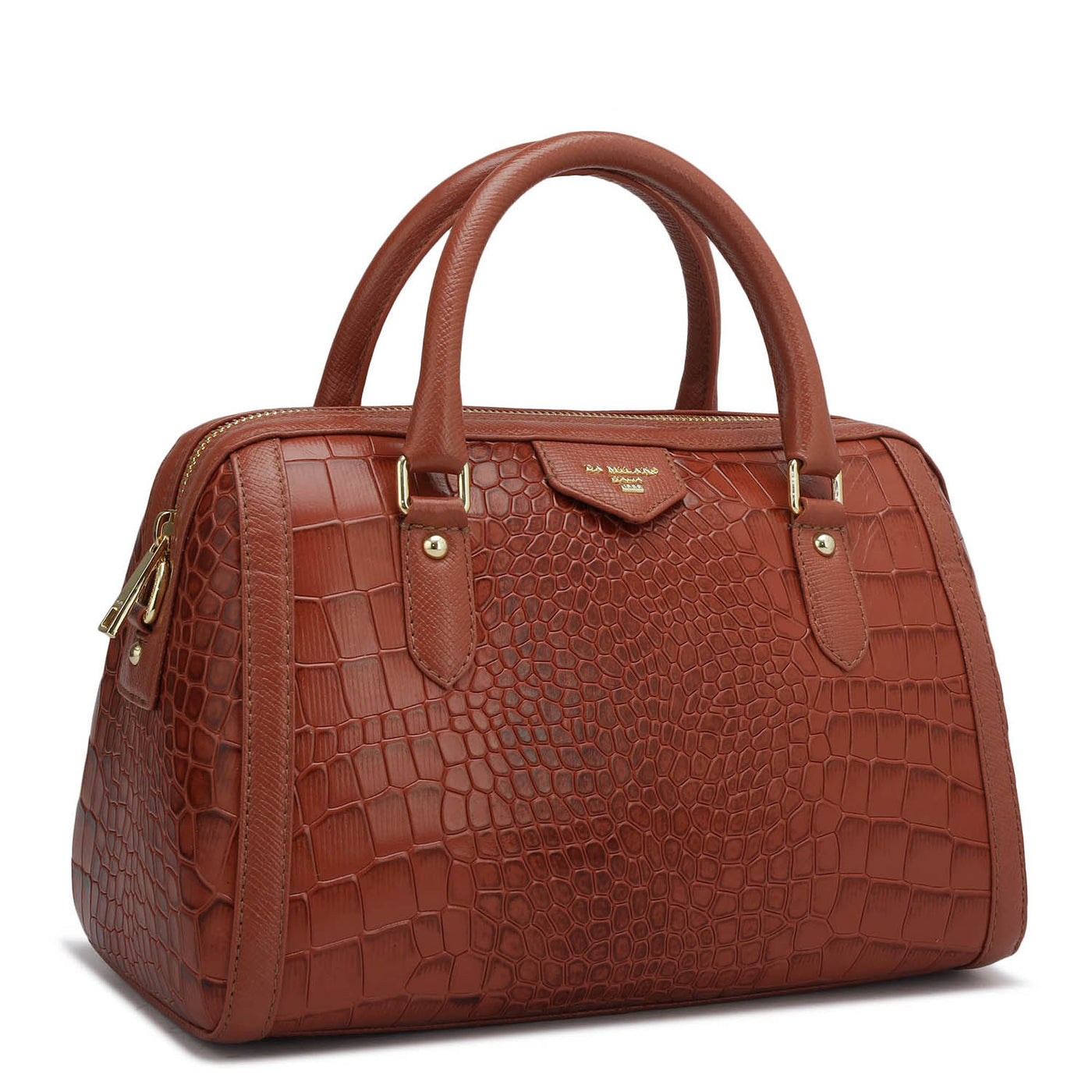 Small Croco Leather Satchel - Brick