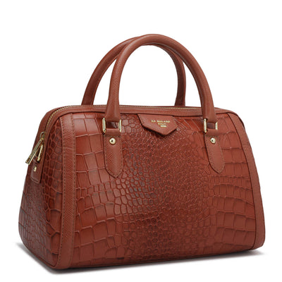 Small Croco Leather Satchel - Brick