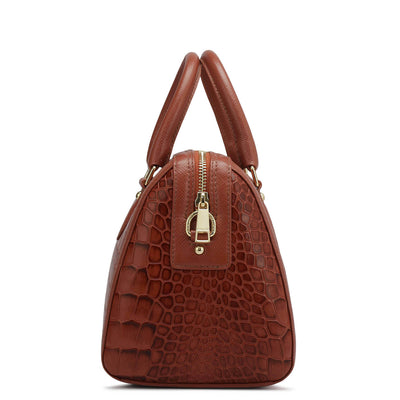 Small Croco Leather Satchel - Brick