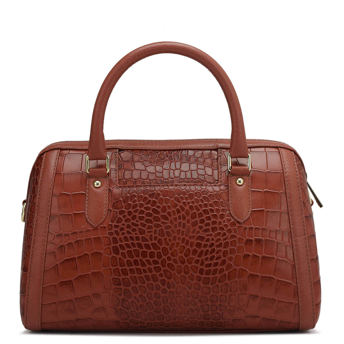 Small Croco Leather Satchel - Brick