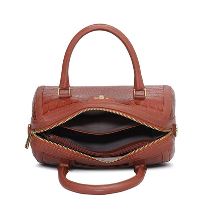 Small Croco Leather Satchel - Brick