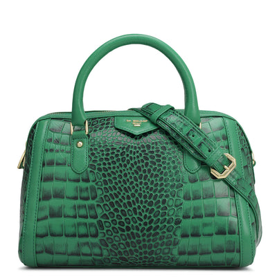 Small Croco Leather Satchel - Sea Weed