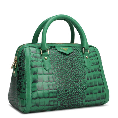 Small Croco Leather Satchel - Sea Weed