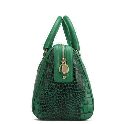 Small Croco Leather Satchel - Sea Weed