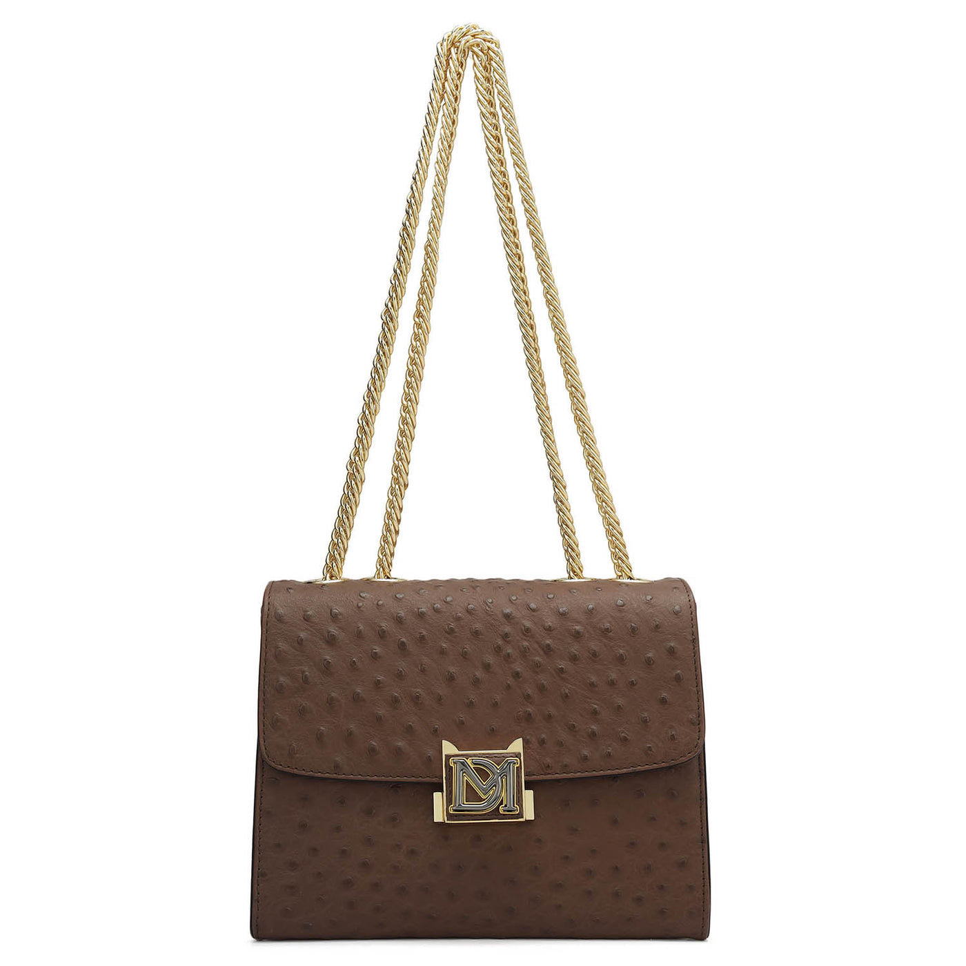 Small Ostrich Leather Shoulder Bag - Brown