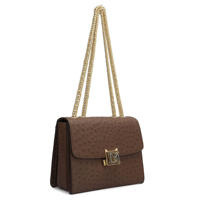 Small Ostrich Leather Shoulder Bag - Brown