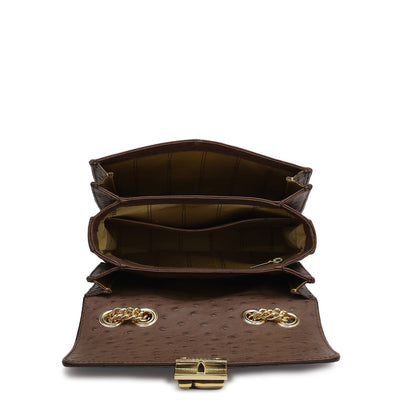 Small Ostrich Leather Shoulder Bag - Brown