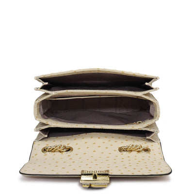 Small Ostrich Leather Shoulder Bag - Vanilla