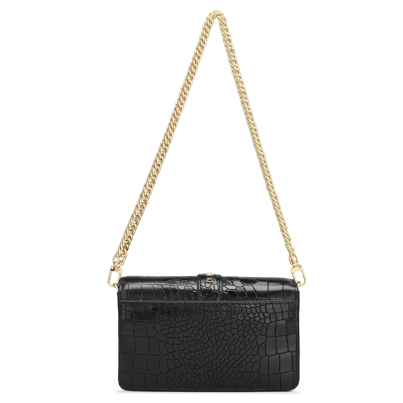 Small Croco Leather Shoulder Bag - Black