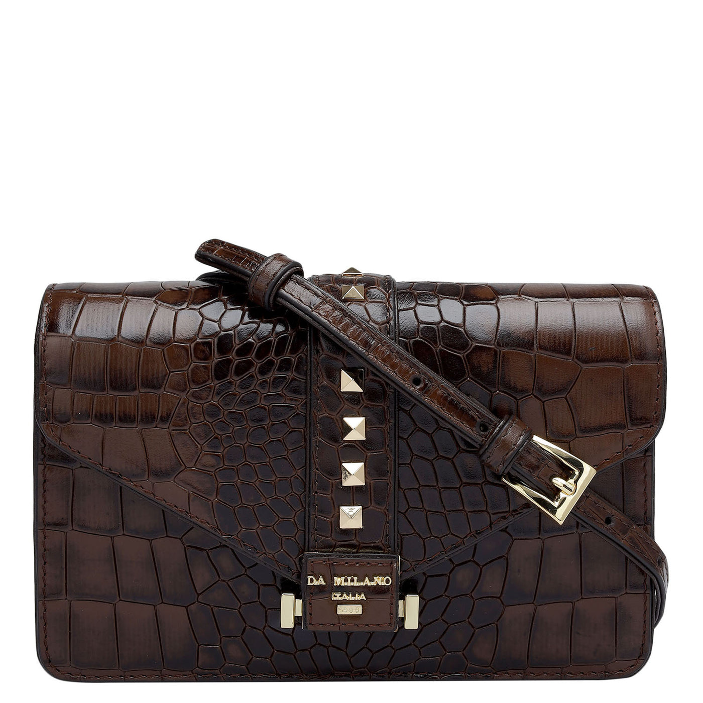 Small Croco Leather Shoulder Bag - Brown