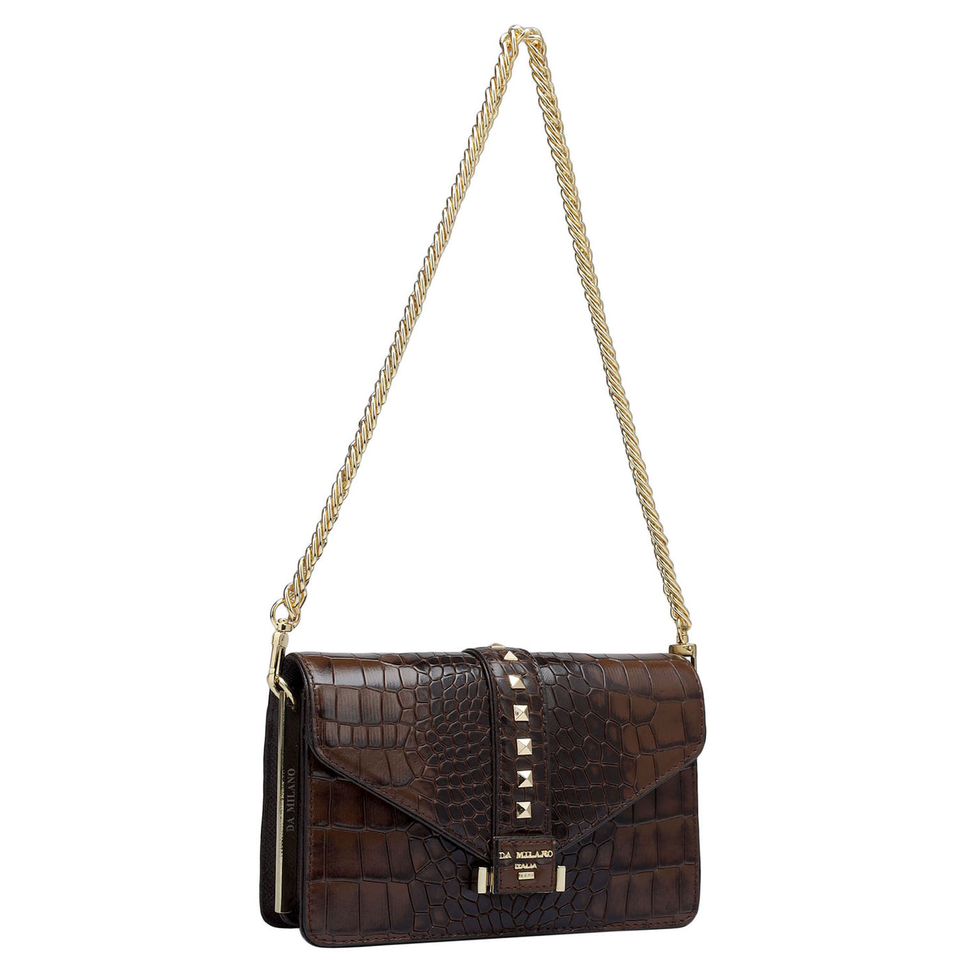 Small Croco Leather Shoulder Bag - Brown