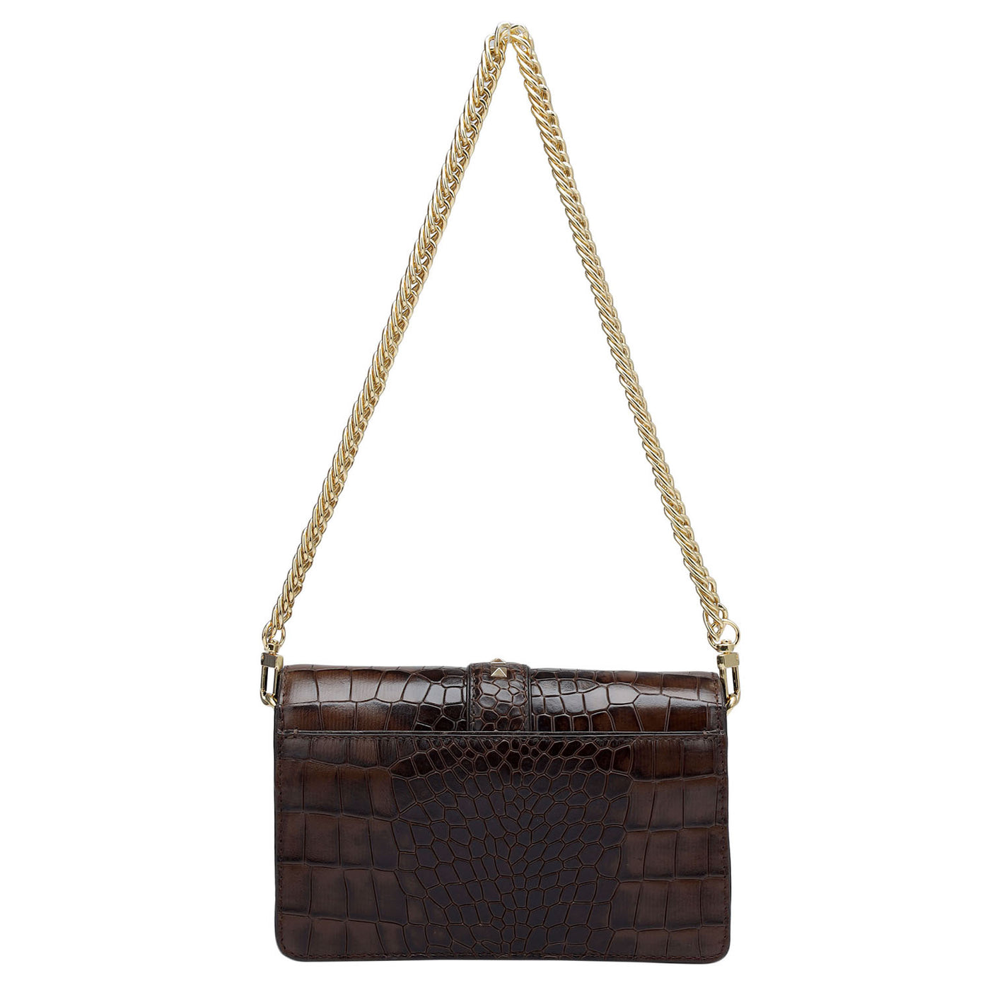 Small Croco Leather Shoulder Bag - Brown