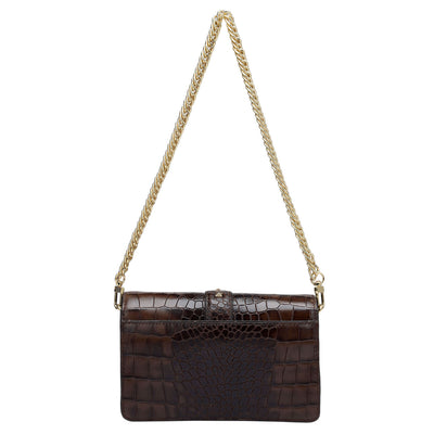 Small Croco Leather Shoulder Bag - Brown