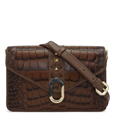 Small Croco Leather Shoulder Bag - Date