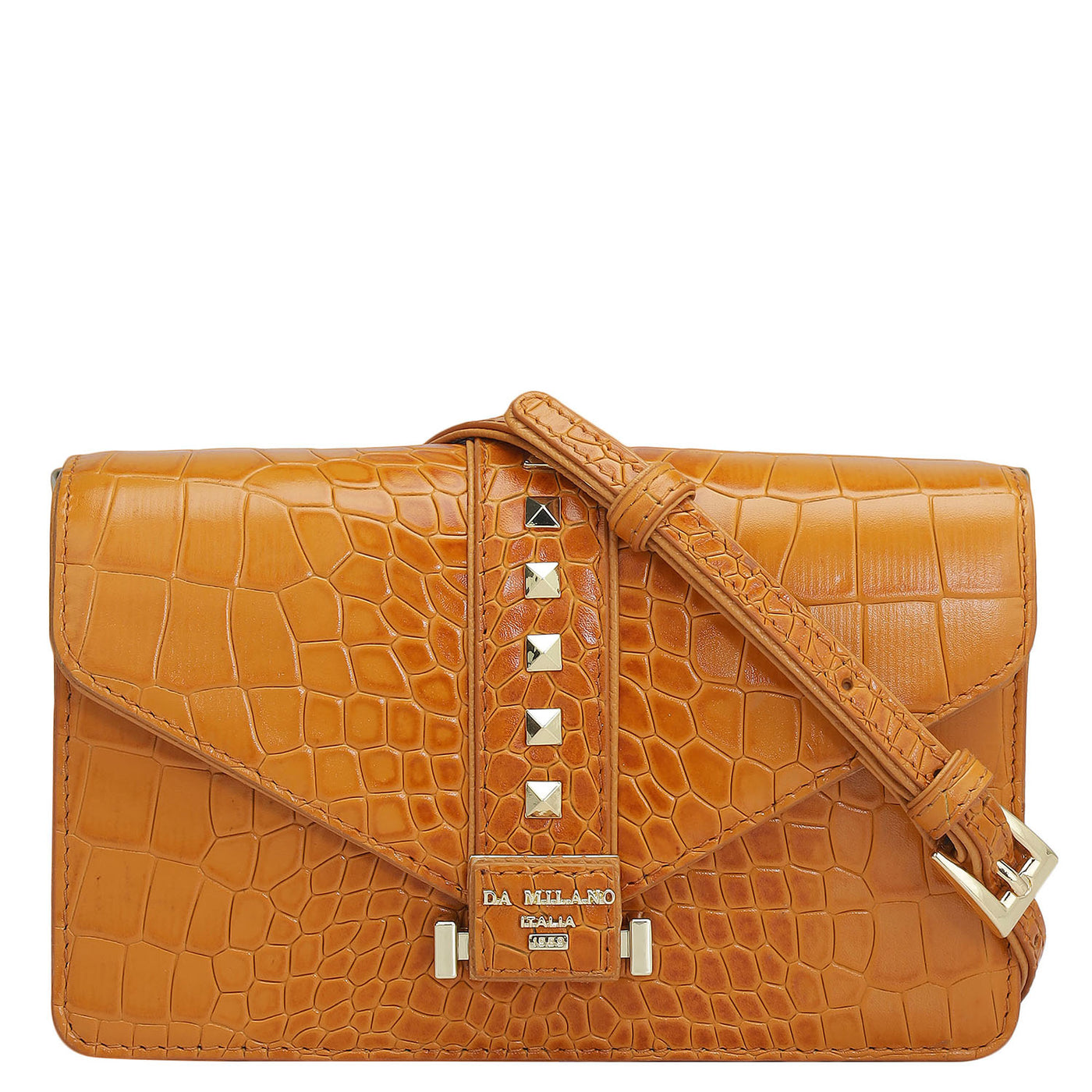 Small Croco Leather Shoulder Bag - Flame