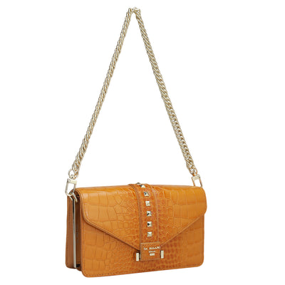 Small Croco Leather Shoulder Bag - Flame