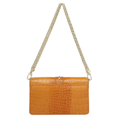 Small Croco Leather Shoulder Bag - Flame