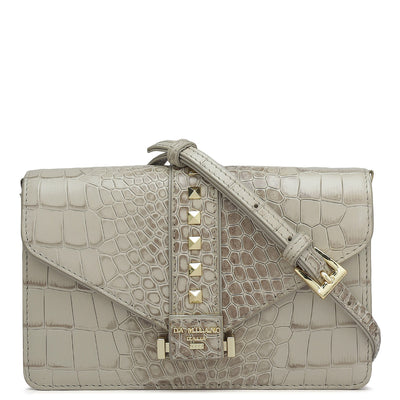 Small Croco Leather Shoulder Bag - Frost