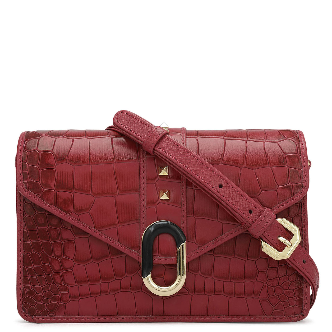 Small Croco Leather Shoulder Bag - Plumberry