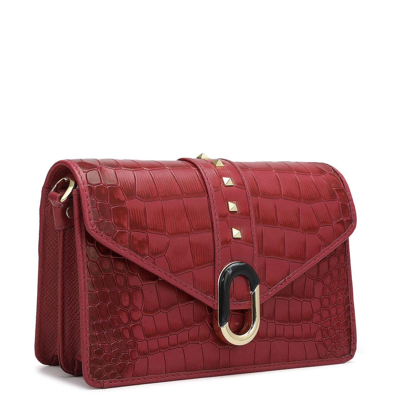 Small Croco Leather Shoulder Bag - Plumberry