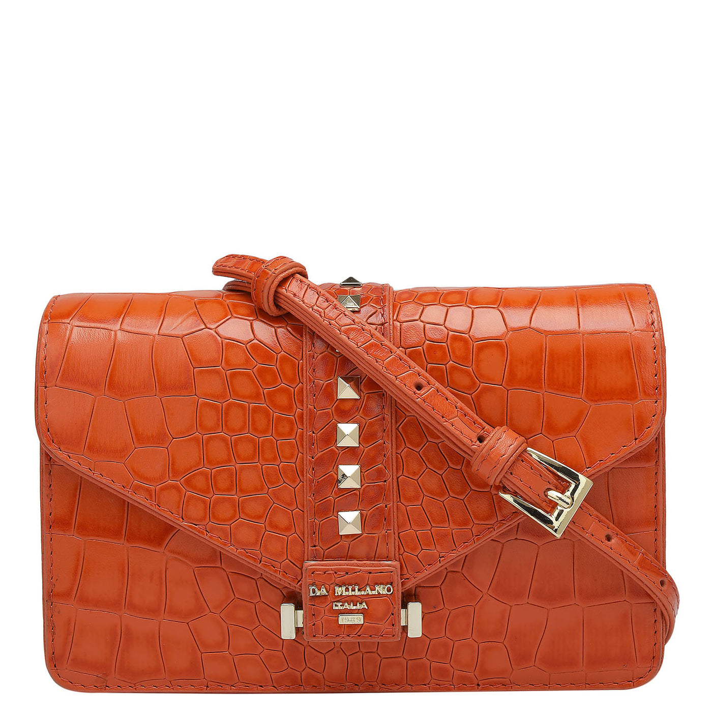 Small Croco Leather Shoulder Bag - Pumpkin