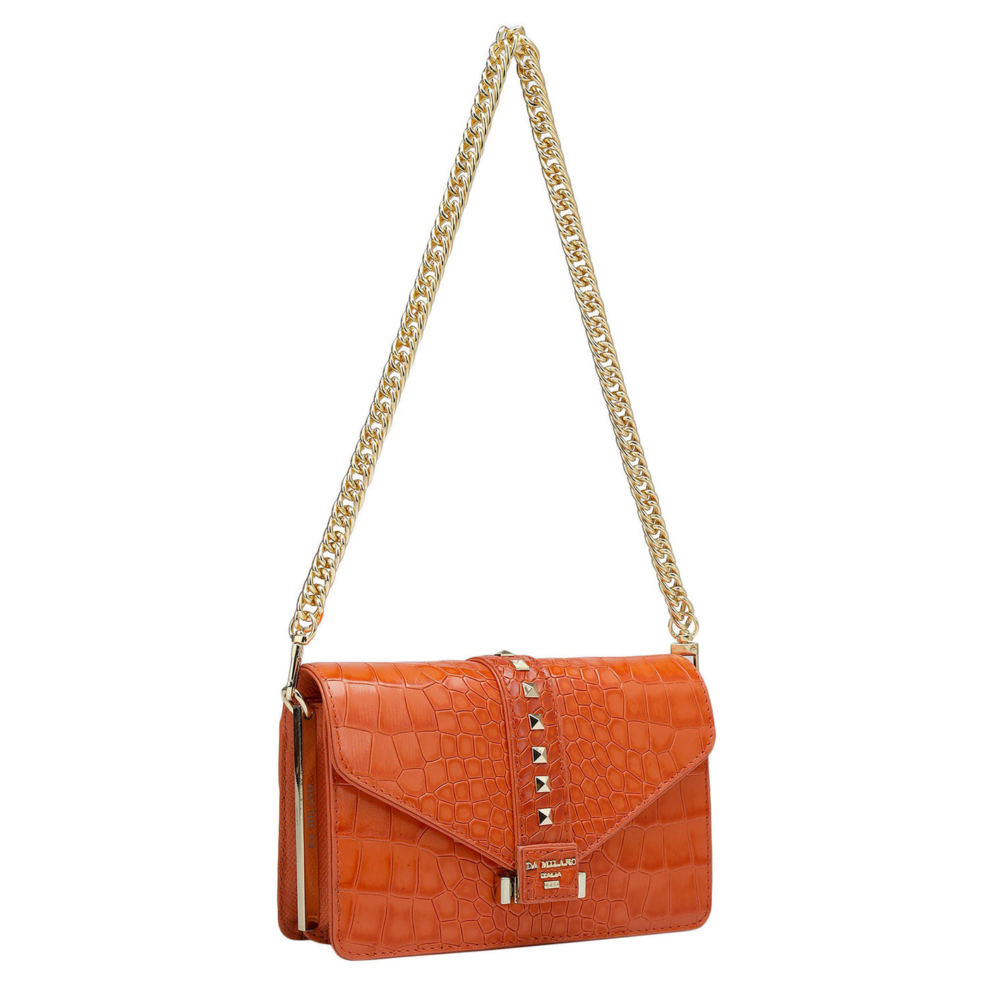 Small Croco Leather Shoulder Bag - Pumpkin