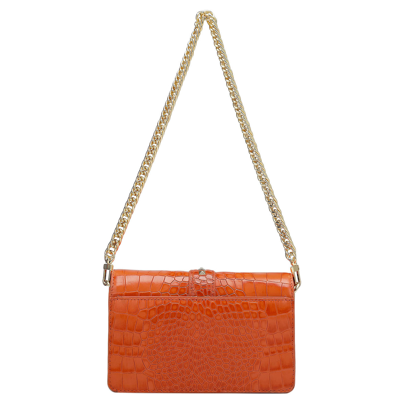 Small Croco Leather Shoulder Bag - Pumpkin