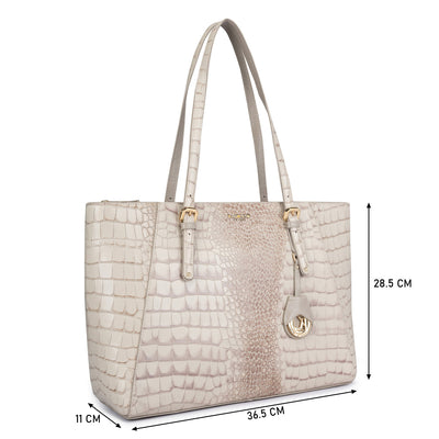 Large Croco Leather Tote - Frost