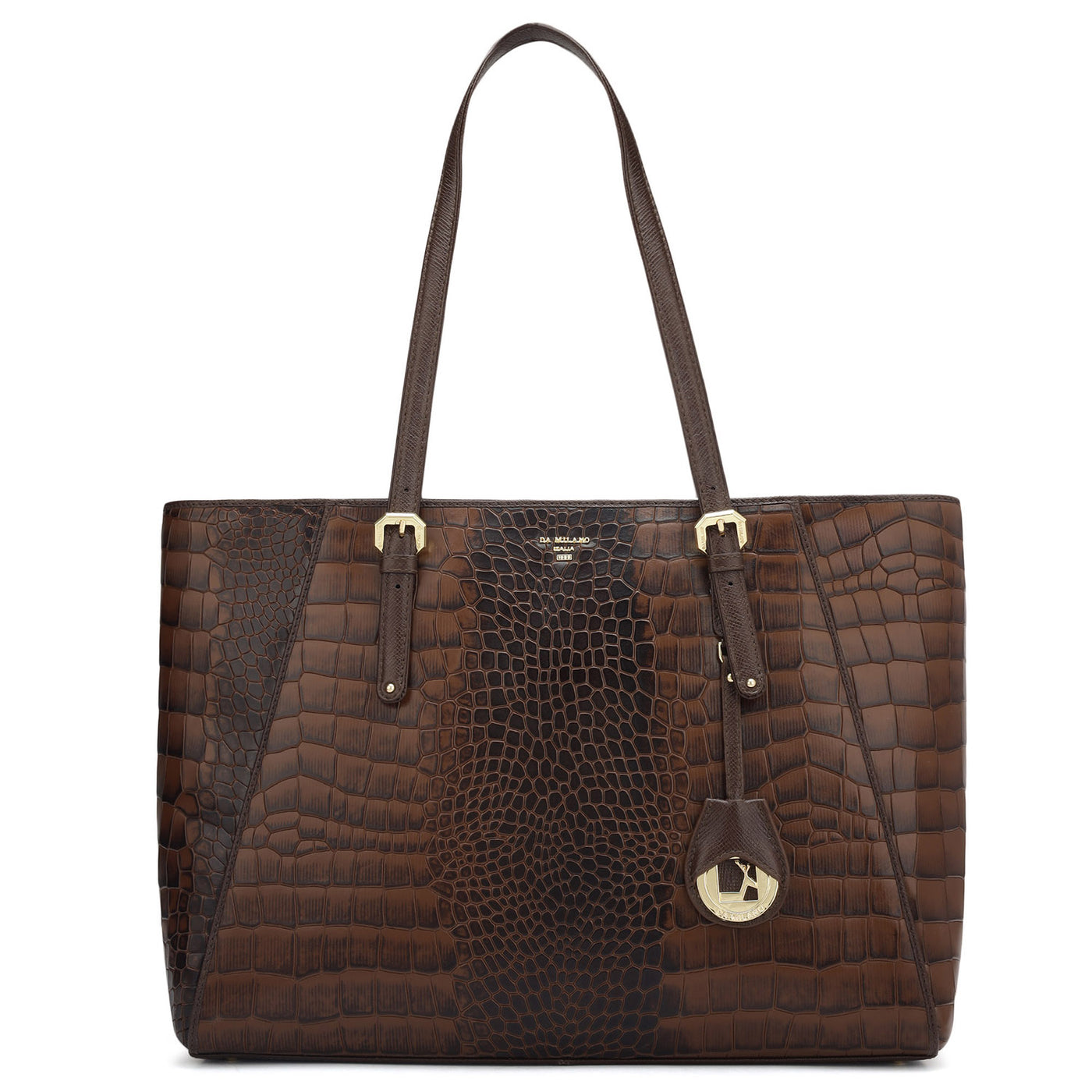 Large Croco Leather Tote - Brown