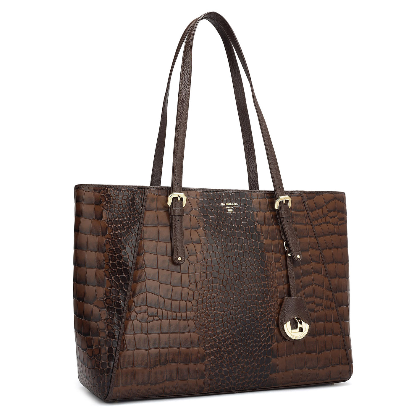 Large Croco Leather Tote - Brown