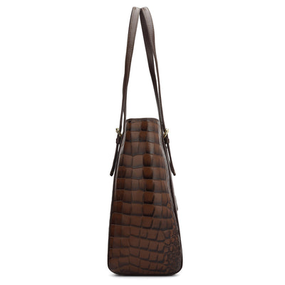 Large Croco Leather Tote - Brown