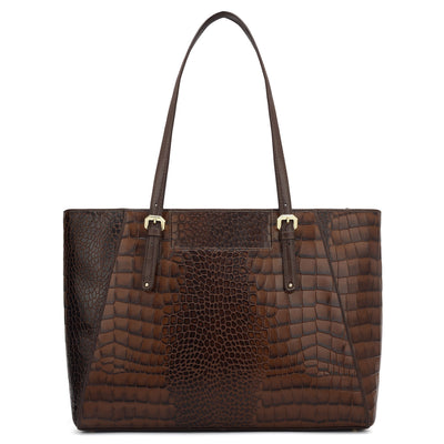 Large Croco Leather Tote - Brown