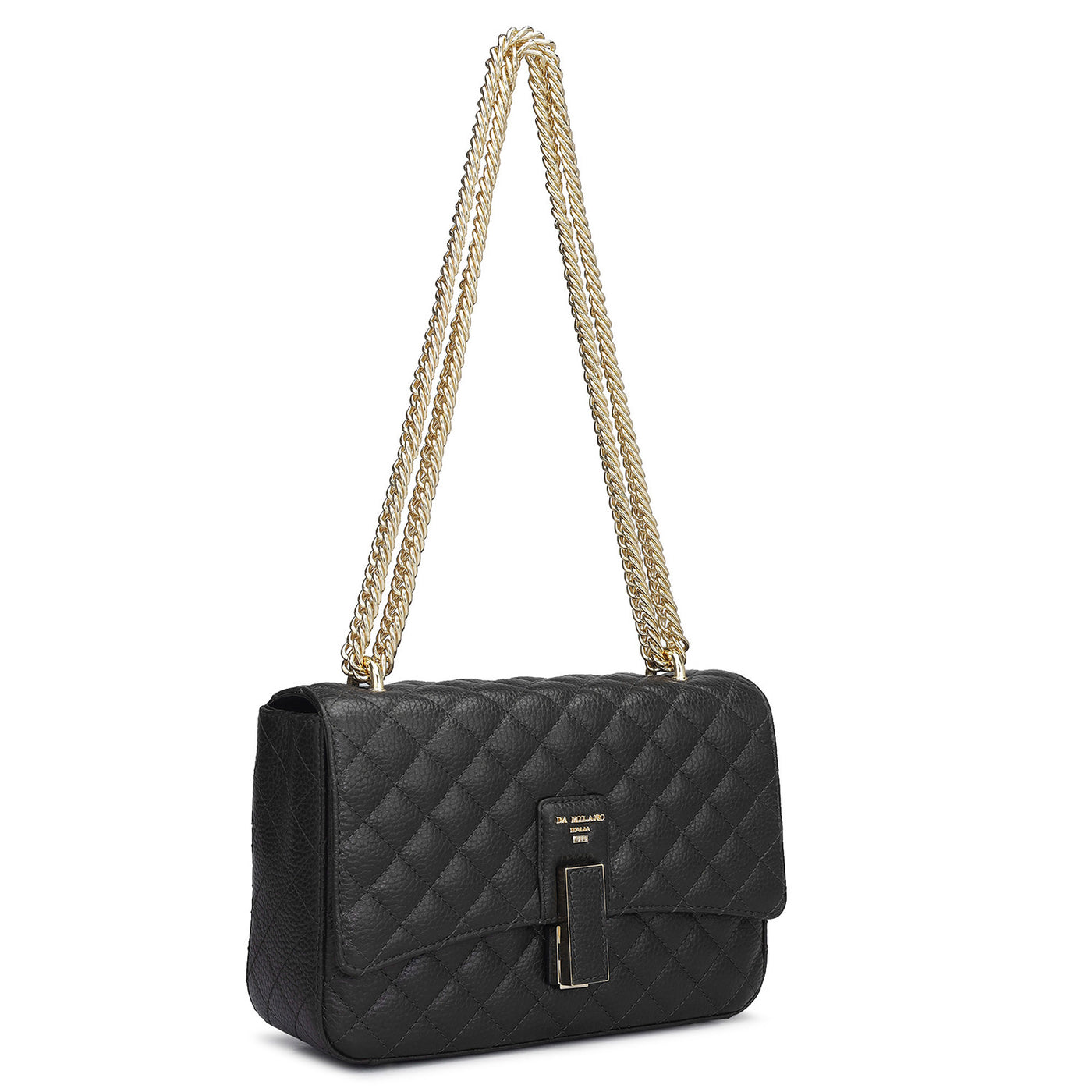 Small Quilting Leather Shoulder Bag - Black