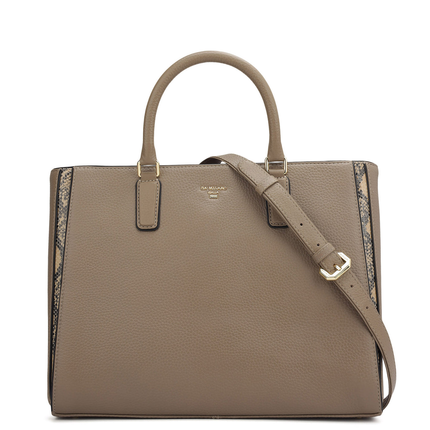 Medium Wax Snake Leather Satchel - Greyish Taupe