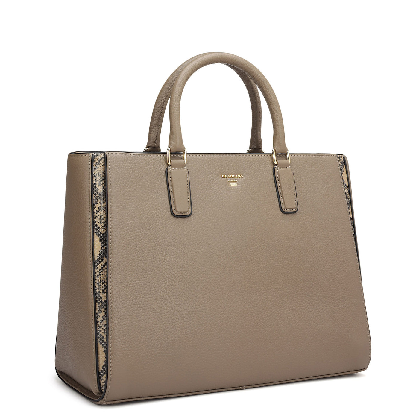 Medium Wax Snake Leather Satchel - Greyish Taupe