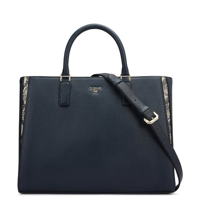 Medium Wax Snake Leather Satchel - Navy