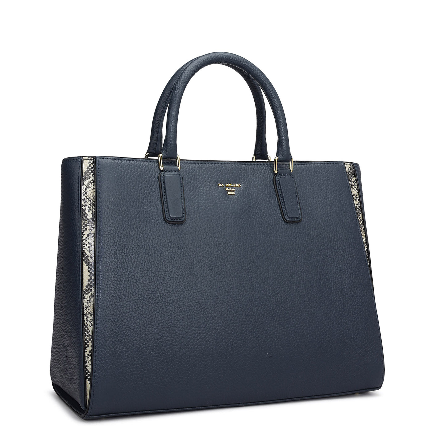 Medium Wax Snake Leather Satchel - Navy