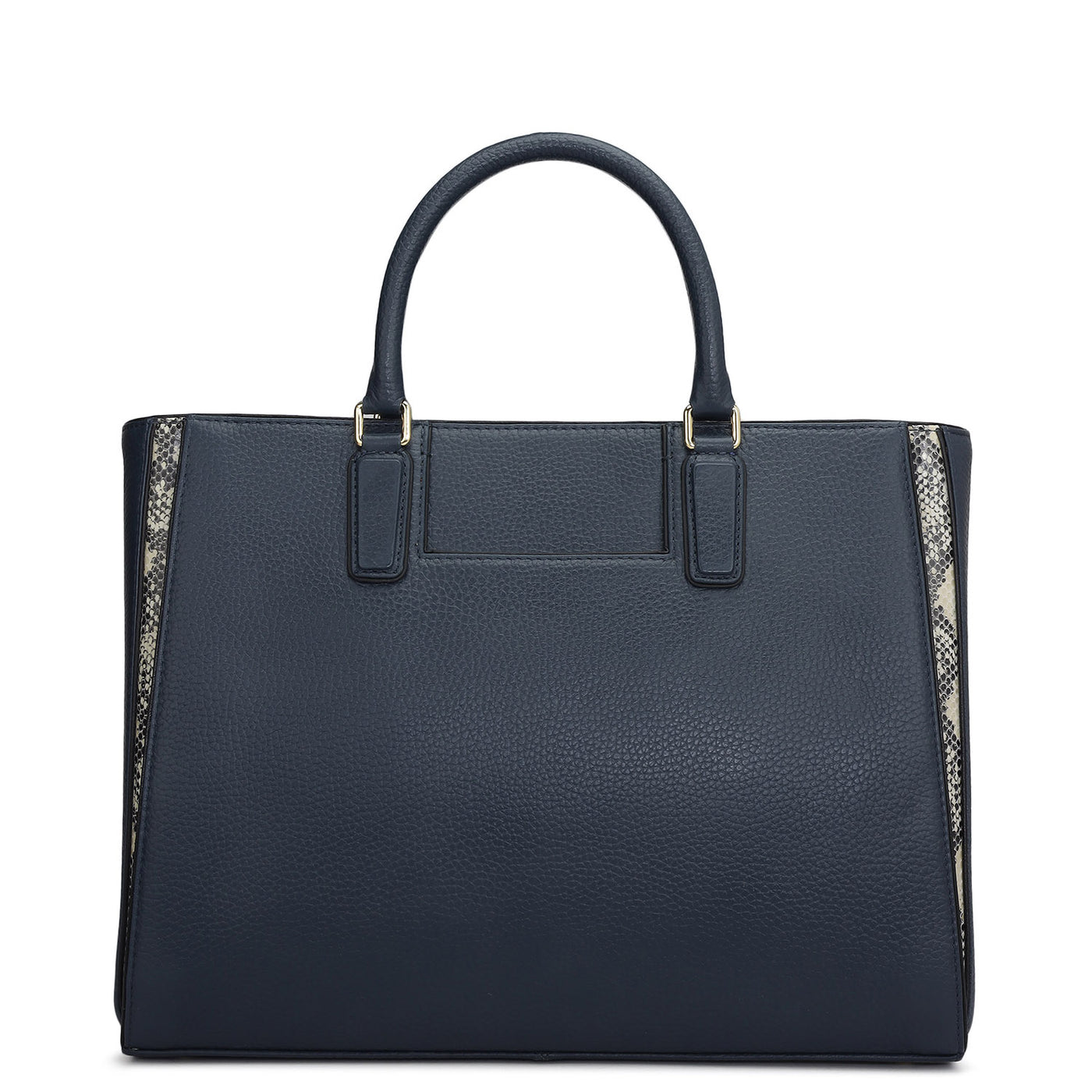 Medium Wax Snake Leather Satchel - Navy