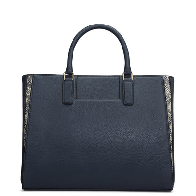 Medium Wax Snake Leather Satchel - Navy