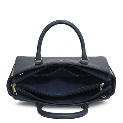 Medium Wax Snake Leather Satchel - Navy