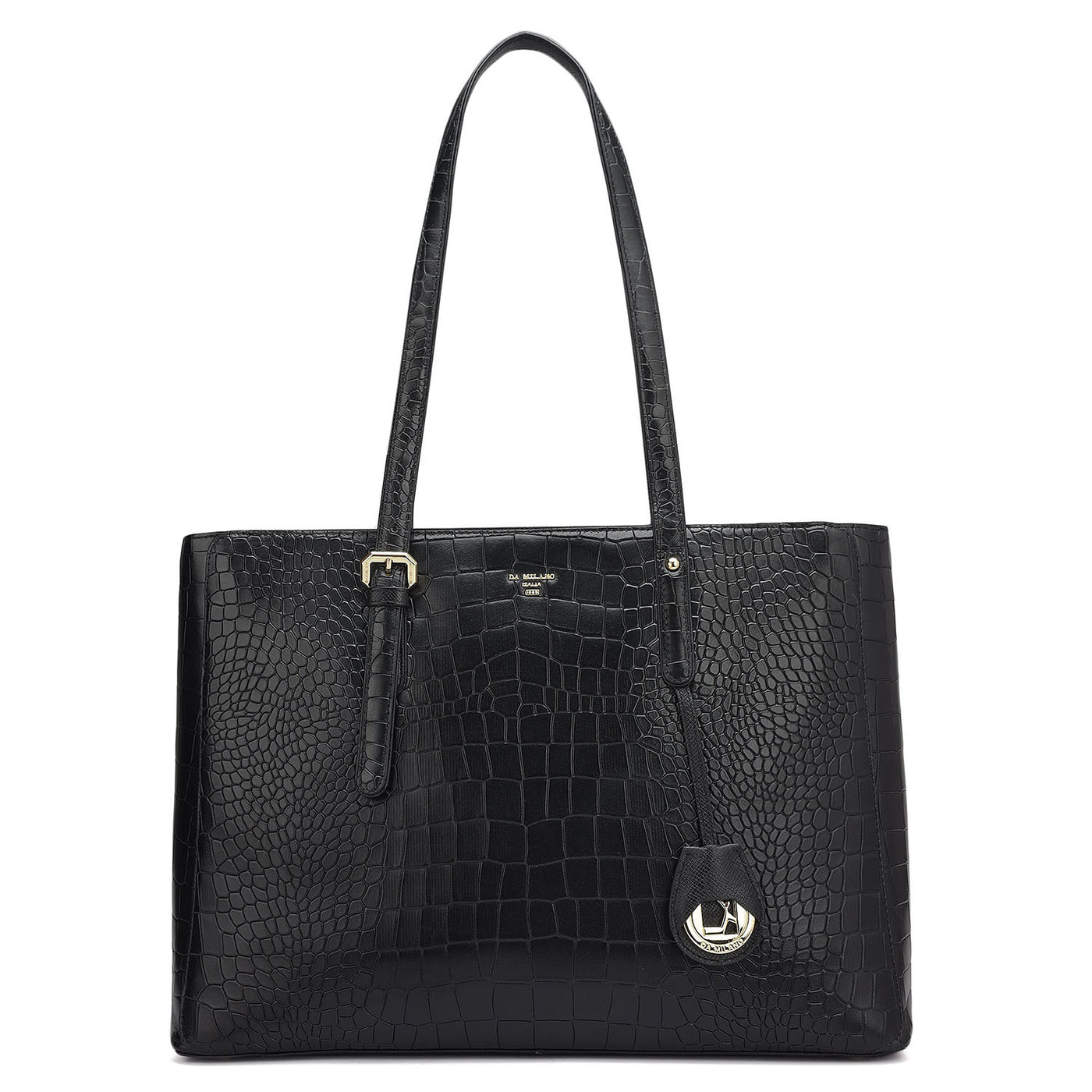 Large Croco Leather Tote - Black