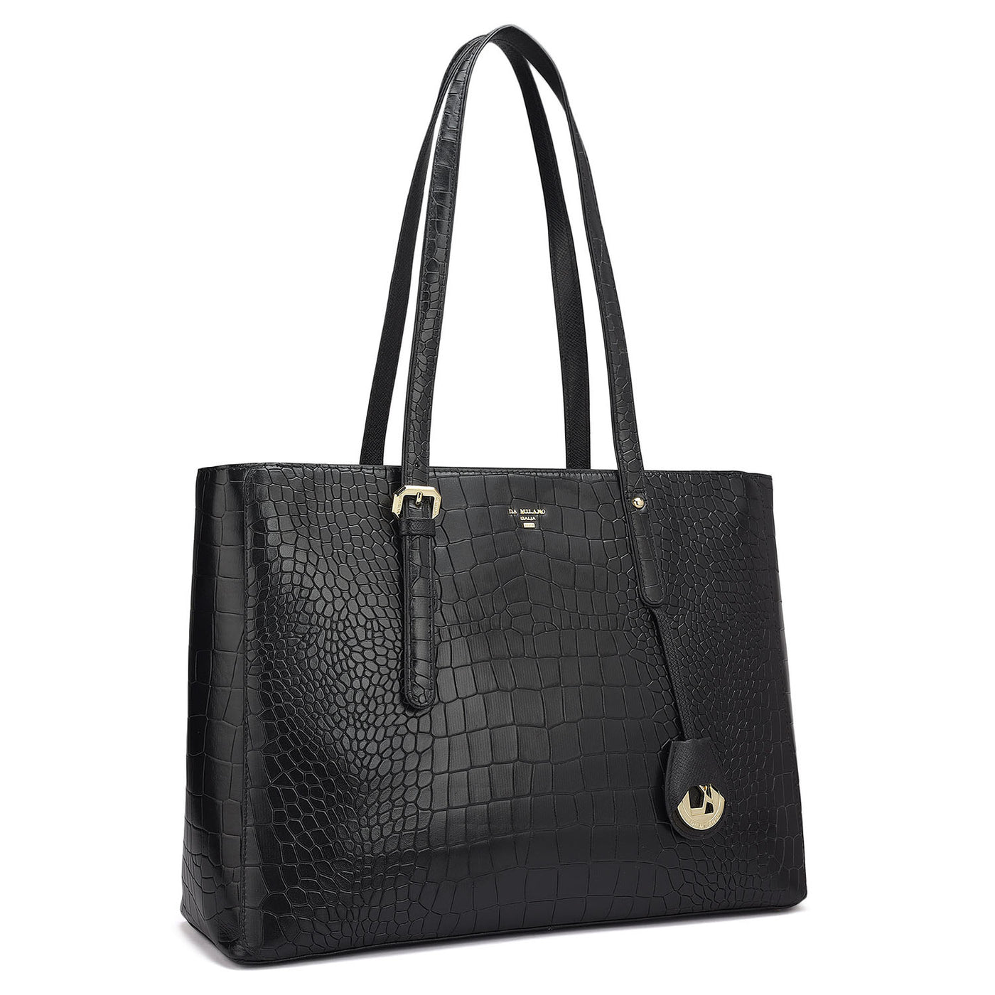 Large Croco Leather Tote - Black