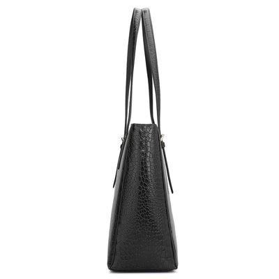 Large Croco Leather Tote - Black