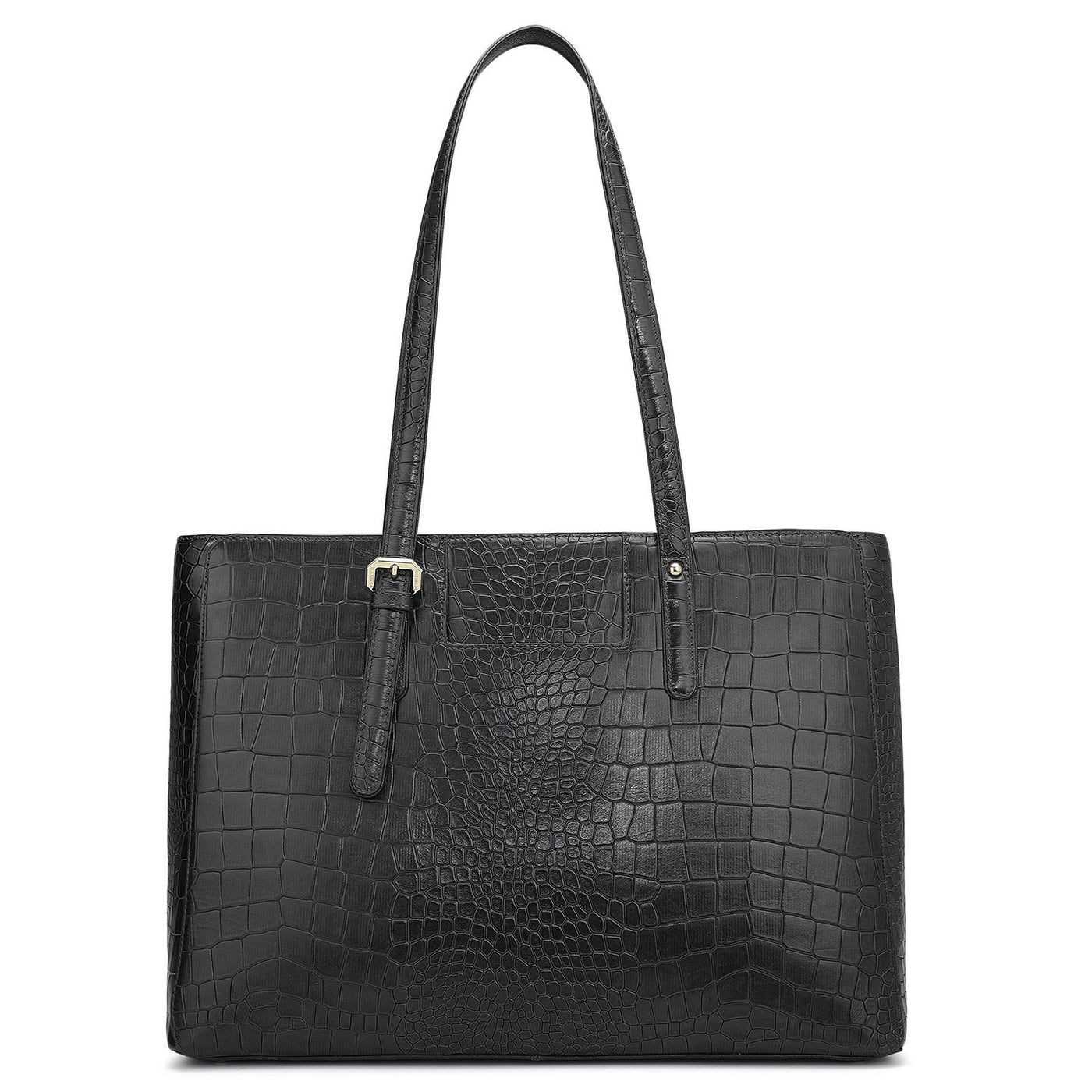 Large Croco Leather Tote - Black