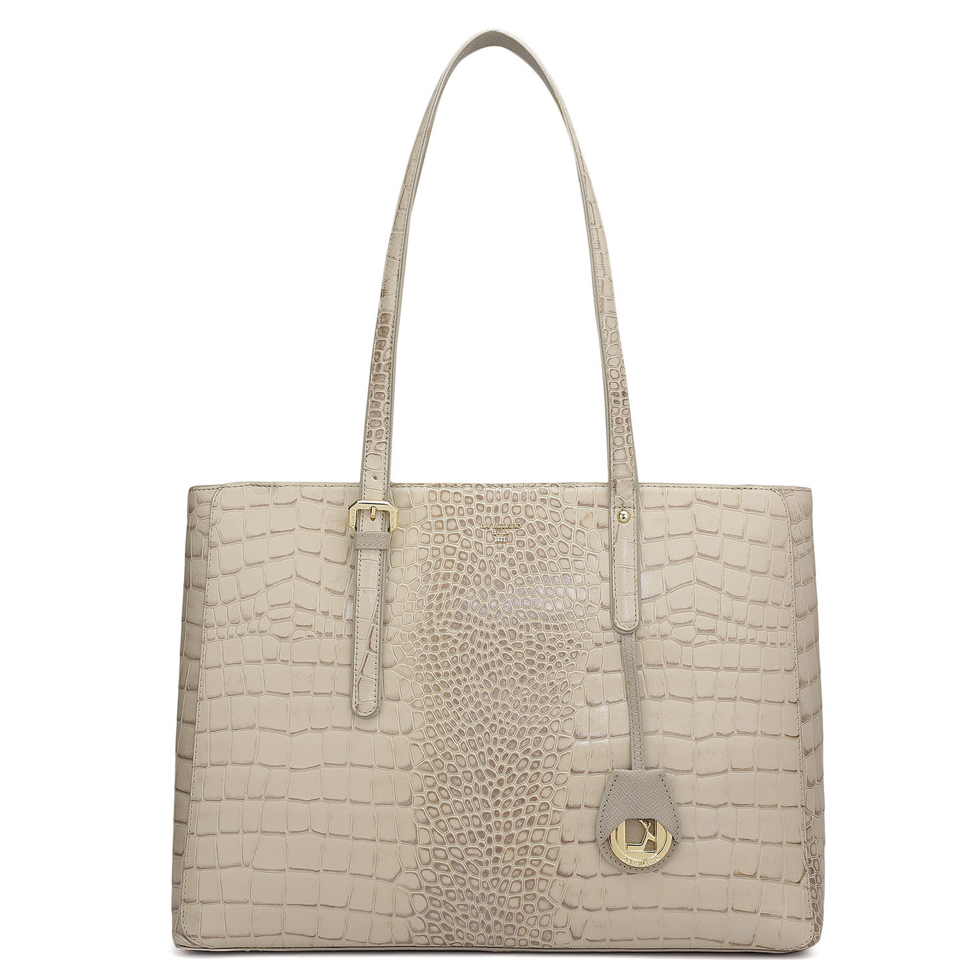 Large Croco Leather Tote - Frost