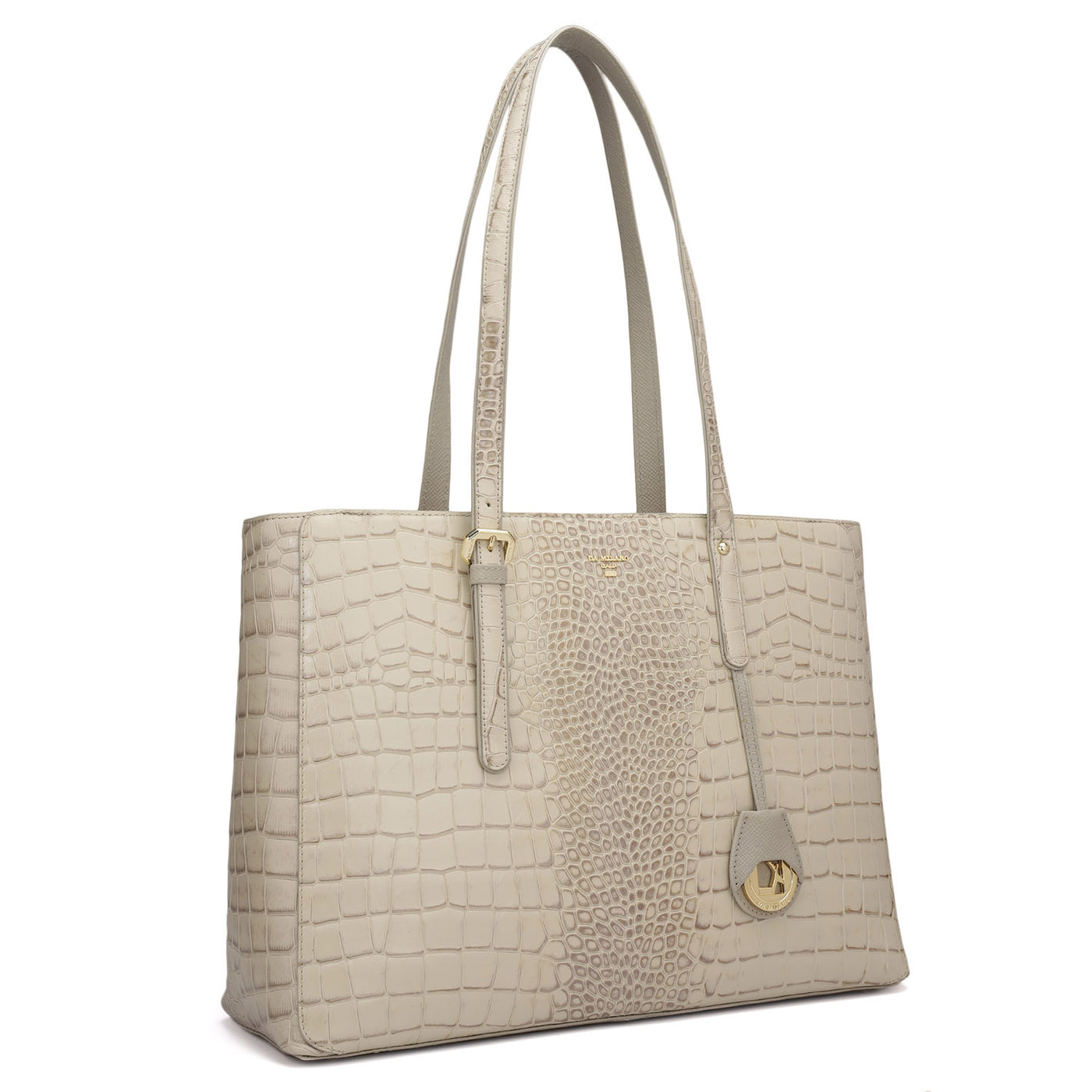 Large Croco Leather Tote - Frost