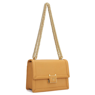 Small Wax Leather Shoulder Bag - Apricot Crush