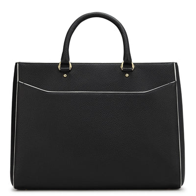 Large Wax Leather Book Tote - Black & White